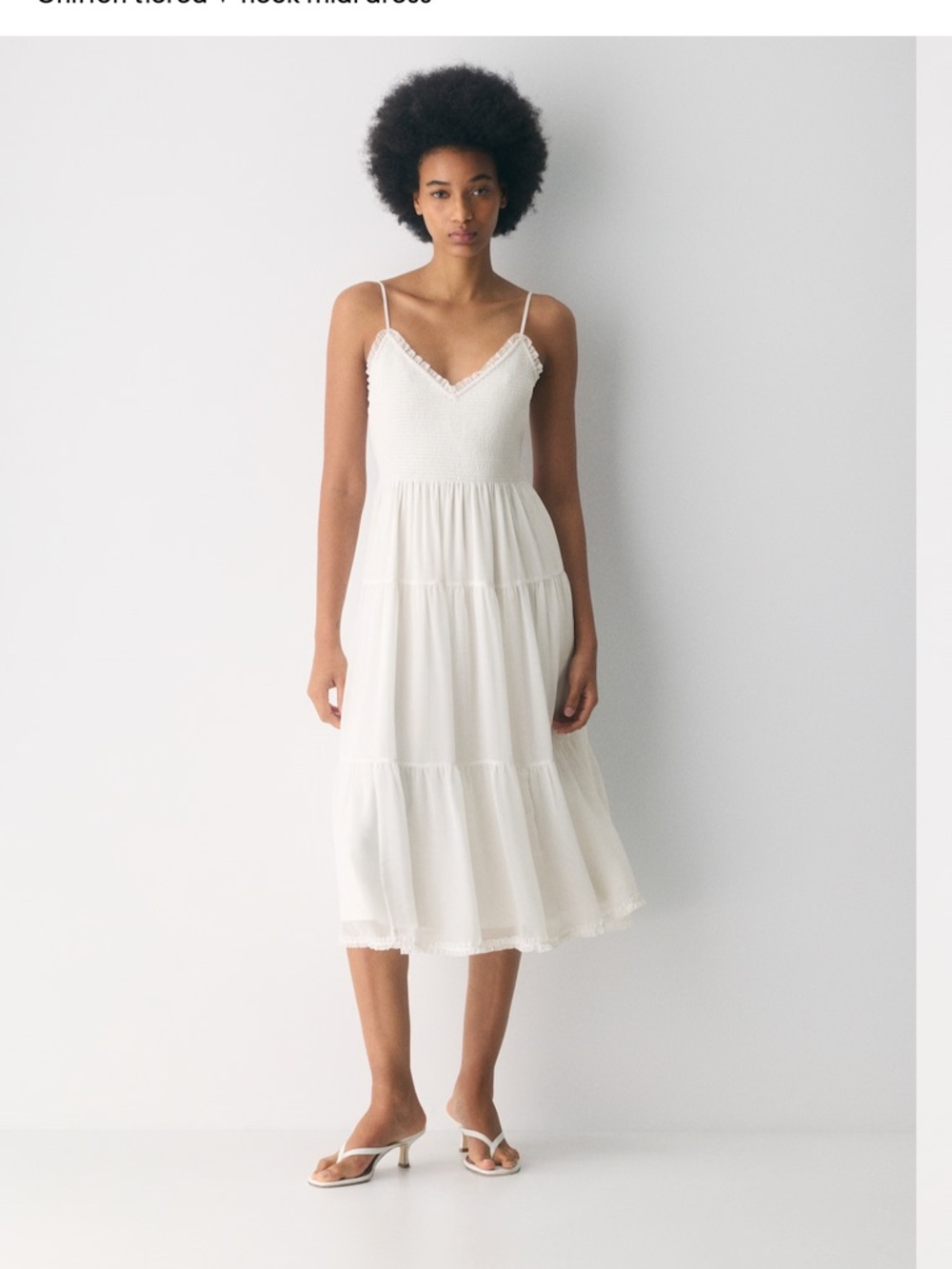 Aritzia Cream Tiered Midi Dress with Spaghetti Straps